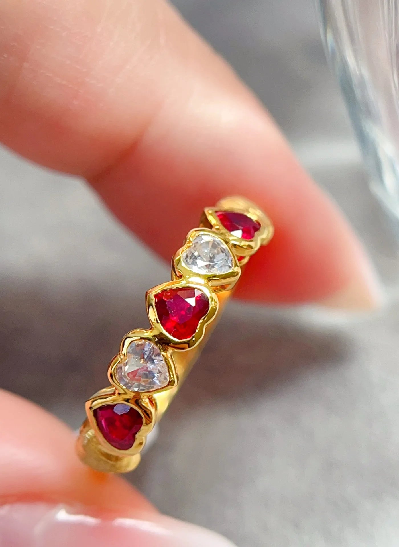 Ring 18K Gold 0.5ct Red Ruby Diamonds Female Anniversary Fine Jewelry