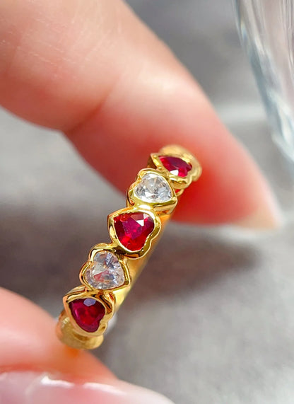 Ring 18K Gold 0.5ct Red Ruby Diamonds Female Anniversary Fine Jewelry