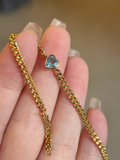 Bracelet 18K Gold Blue Aquamarine Gemstones Solid Female's