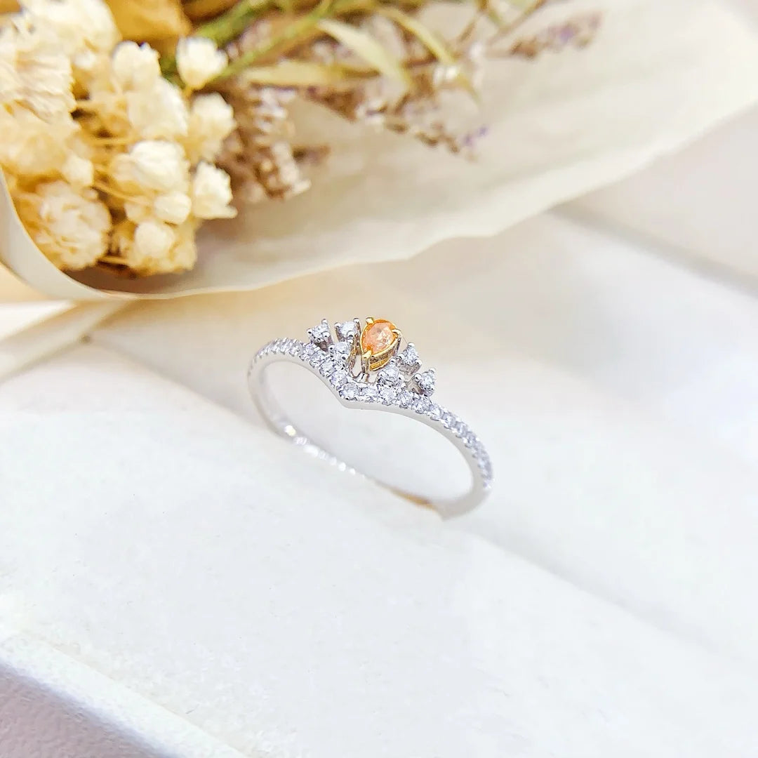 Ring 18K Gold 0.07ct Yellow Diamond Wedding Engagement Female Gift