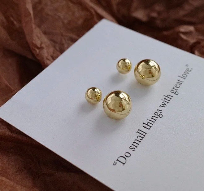 Earrings 18K Yellow Gold Chic Solid Ball Studs Female's