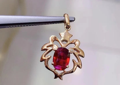 Pendant 18K Rose Gold 0.985ct Red Ruby Gemstones Necklace for Women