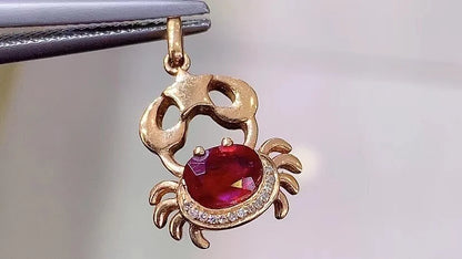 Pendant 18K Rose Gold 0.88ct Red Ruby Gemstones Necklace for Women