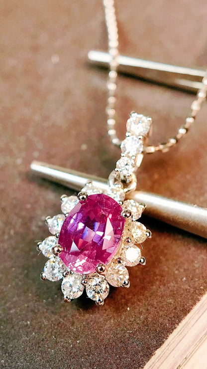 Pendant 18K White Gold 0.74ct Pink Sapphire Gemstones Necklace for Women