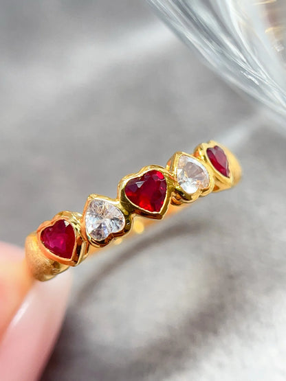 Ring 18K Gold 0.5ct Red Ruby Diamonds Female Anniversary Fine Jewelry