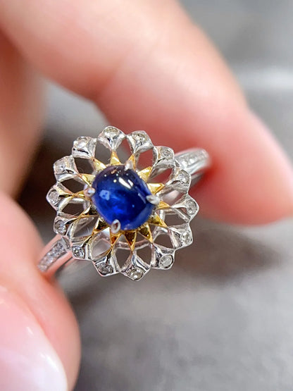 Ring 18K Gold 0.55ct Cornflower Blue Sapphire Gemstones Diamonds Female's