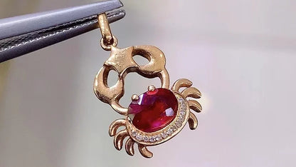 Pendant 18K Rose Gold 0.88ct Red Ruby Gemstones Necklace for Women