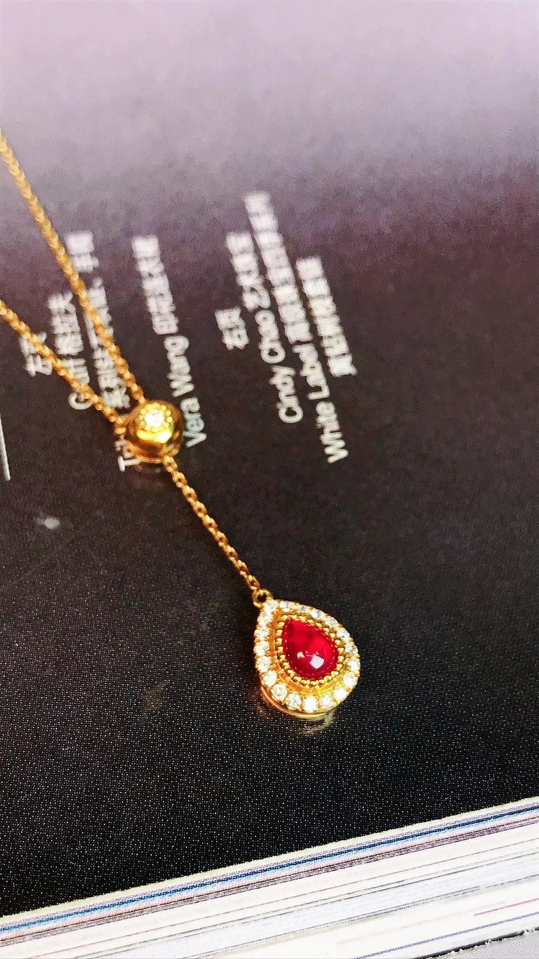 Necklace 18K Gold 0.34ct Red Ruby Diamonds Pendant Female's