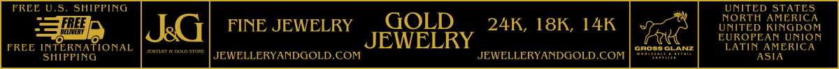 THIS IMAGE SHOWS THE FOURTH SECTION OF THE STORE WHOSE TITLE IS GOLD JEWELRY. NEXT TO THE TITLE THERE ARE TWO PICTURES ON EACH SIDE SHOWING THE LOGO OF THE COMPANY.